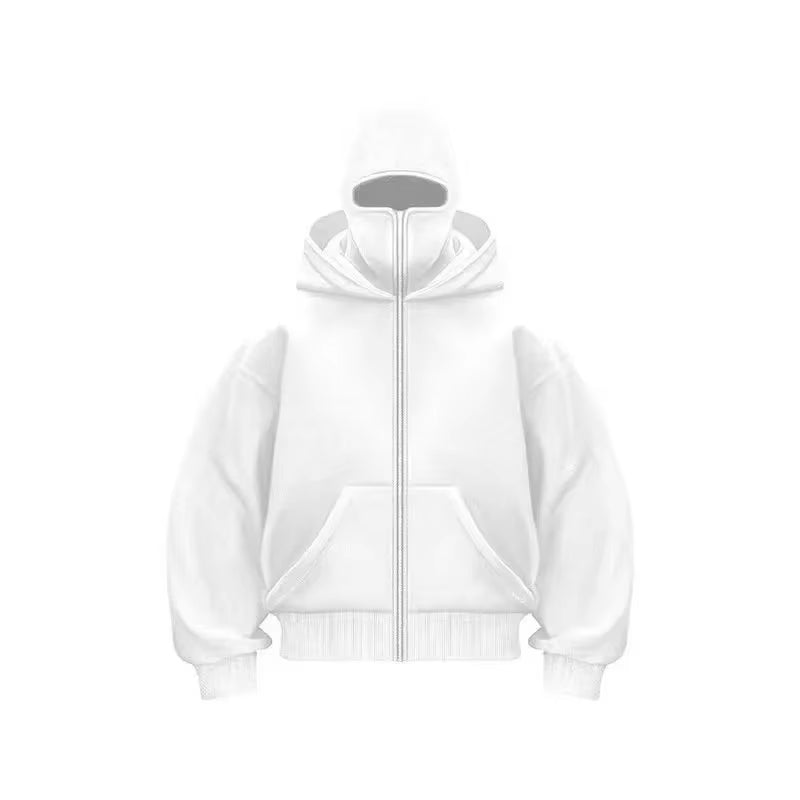 Sudadera con capucha doble, máscara con capucha para hombre, cremallera, ropa deportiva