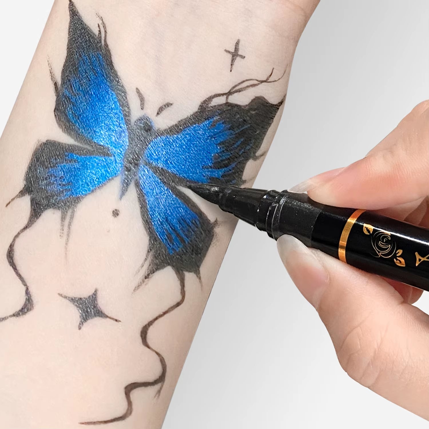Temporary Tattoo Markers for Skin,10 Colors Tattoo Pens,Brush Tip,Bright Colors,Face Paint Kit Cosmetic Quality,Halloween Makeup