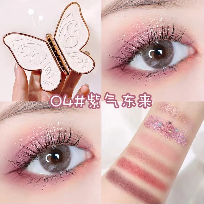 Paleta de sombras de ojos con diseño de mariposa, fácil de colorear, brillo, maquillaje mate, maquillaje para mujeres