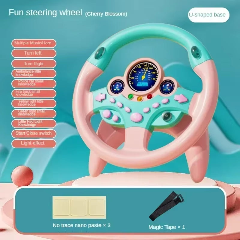 Kids Steering Wheel for Backseat Simulated Driving Steering Wheel Toy with Light Music 