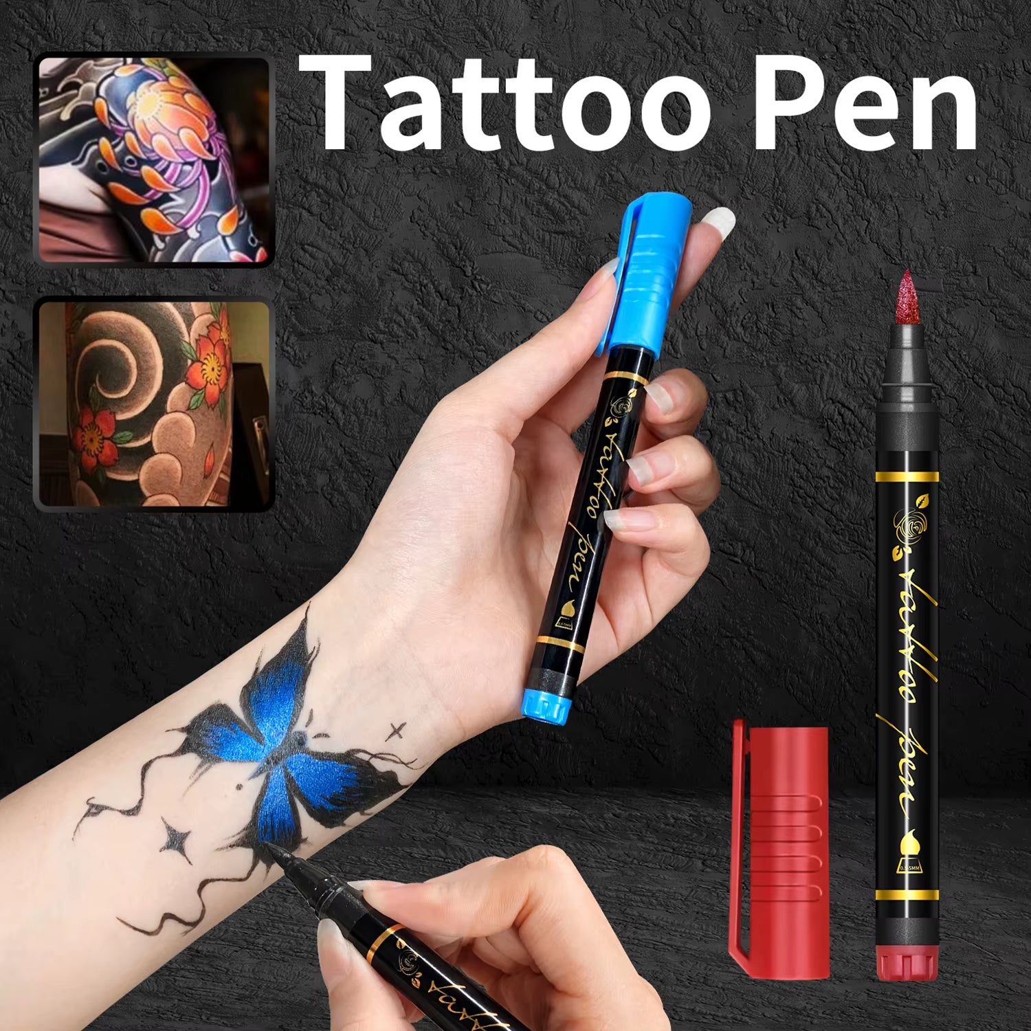 Temporary Tattoo Markers for Skin,10 Colors Tattoo Pens,Brush Tip,Bright Colors,Face Paint Kit Cosmetic Quality,Halloween Makeup