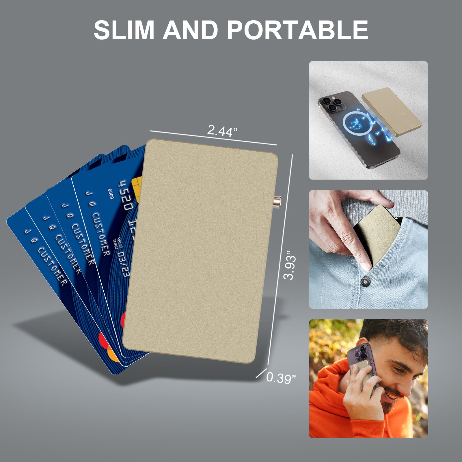 Cartera TOYFID de aluminio desplegable con RFID, delgada y básica, personalizada para tarjetas, para hombre