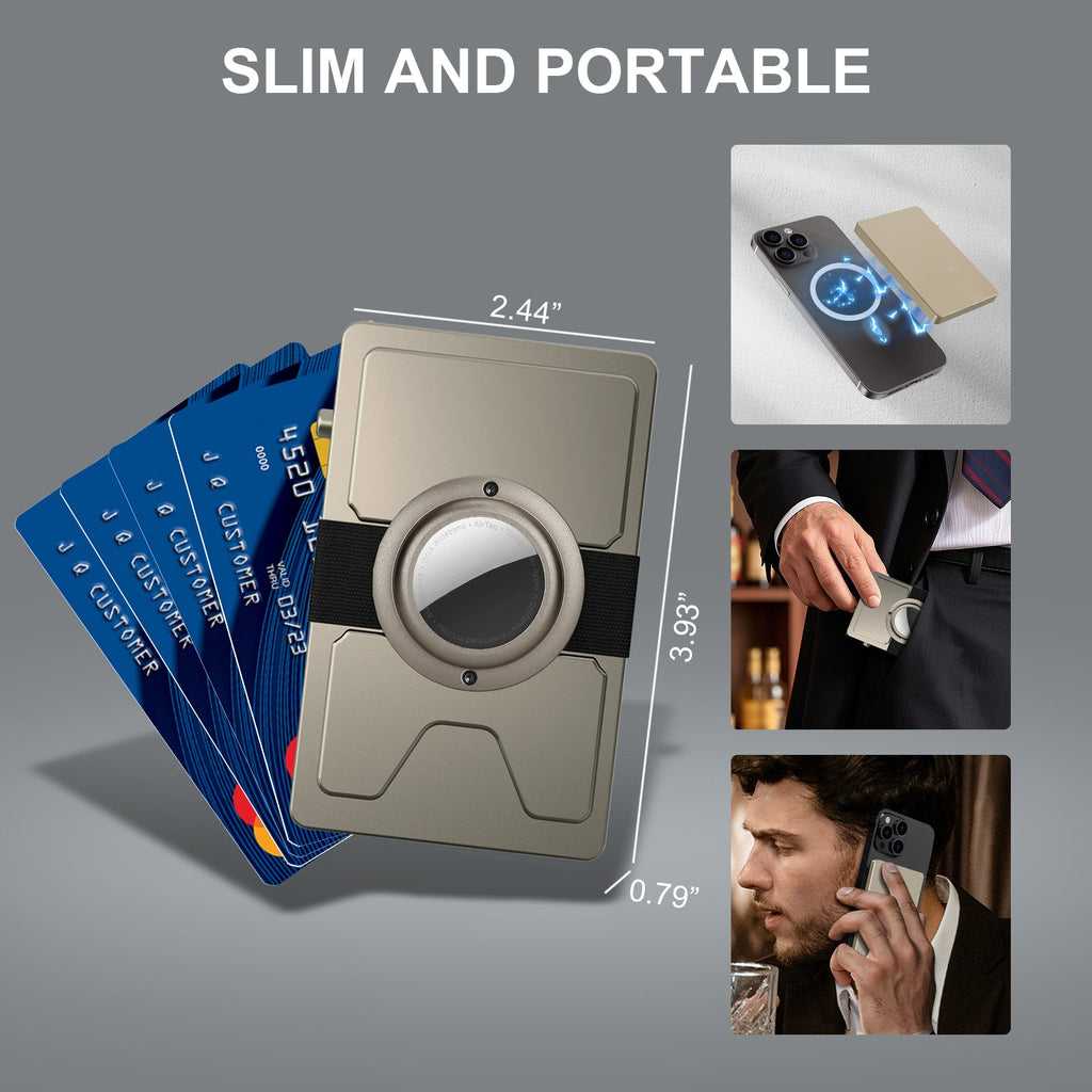 Cartera delgada TOYFID de aluminio con RFID y soporte para Airtag