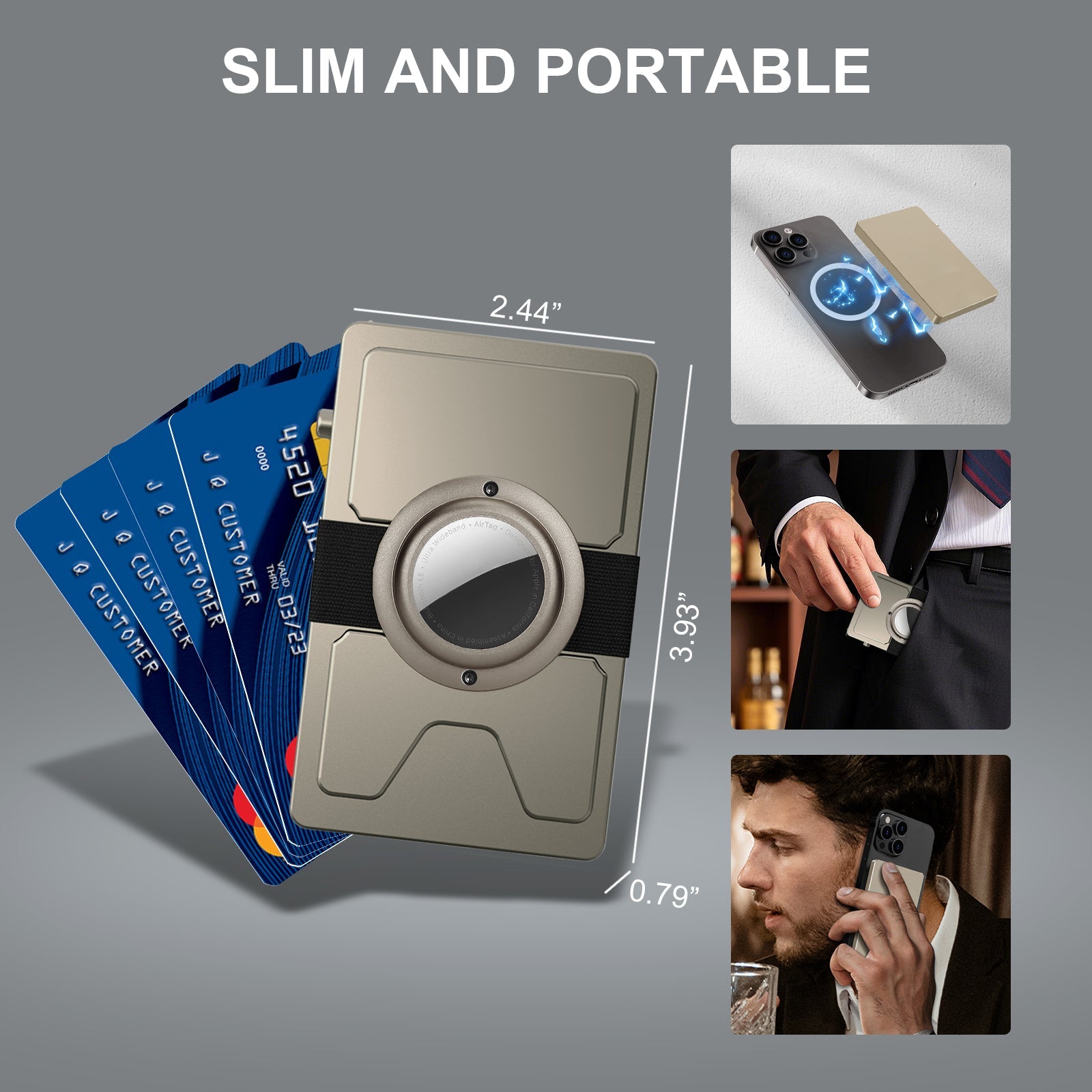 Cartera delgada TOYFID de aluminio con RFID y soporte para Airtag