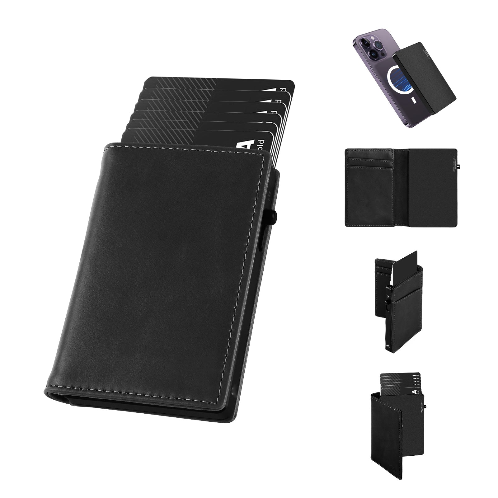 Cartera TOYFID de aleación de aluminio con funda de cuero genuino para hombre