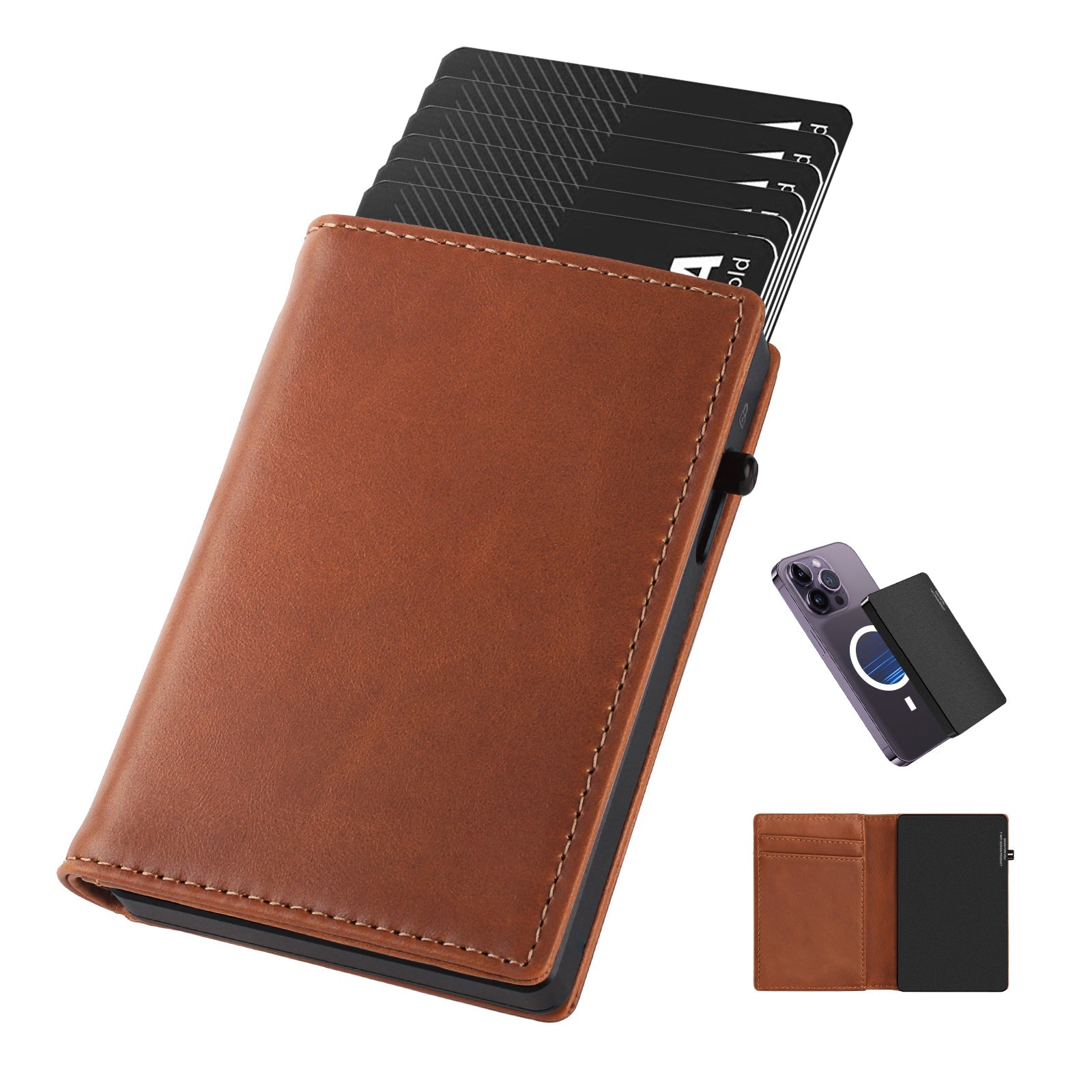 Cartera TOYFID de aleación de aluminio con funda de cuero genuino para hombre