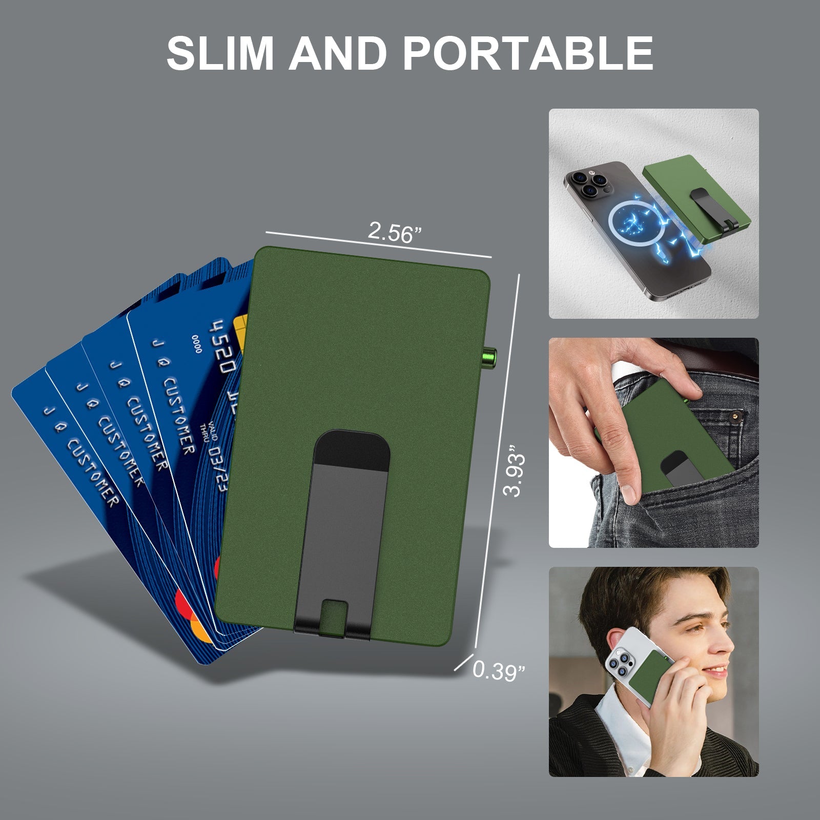Cartera minimalista desplegable con clip para billetes, tarjetero delgado de aluminio deslizante con RFID