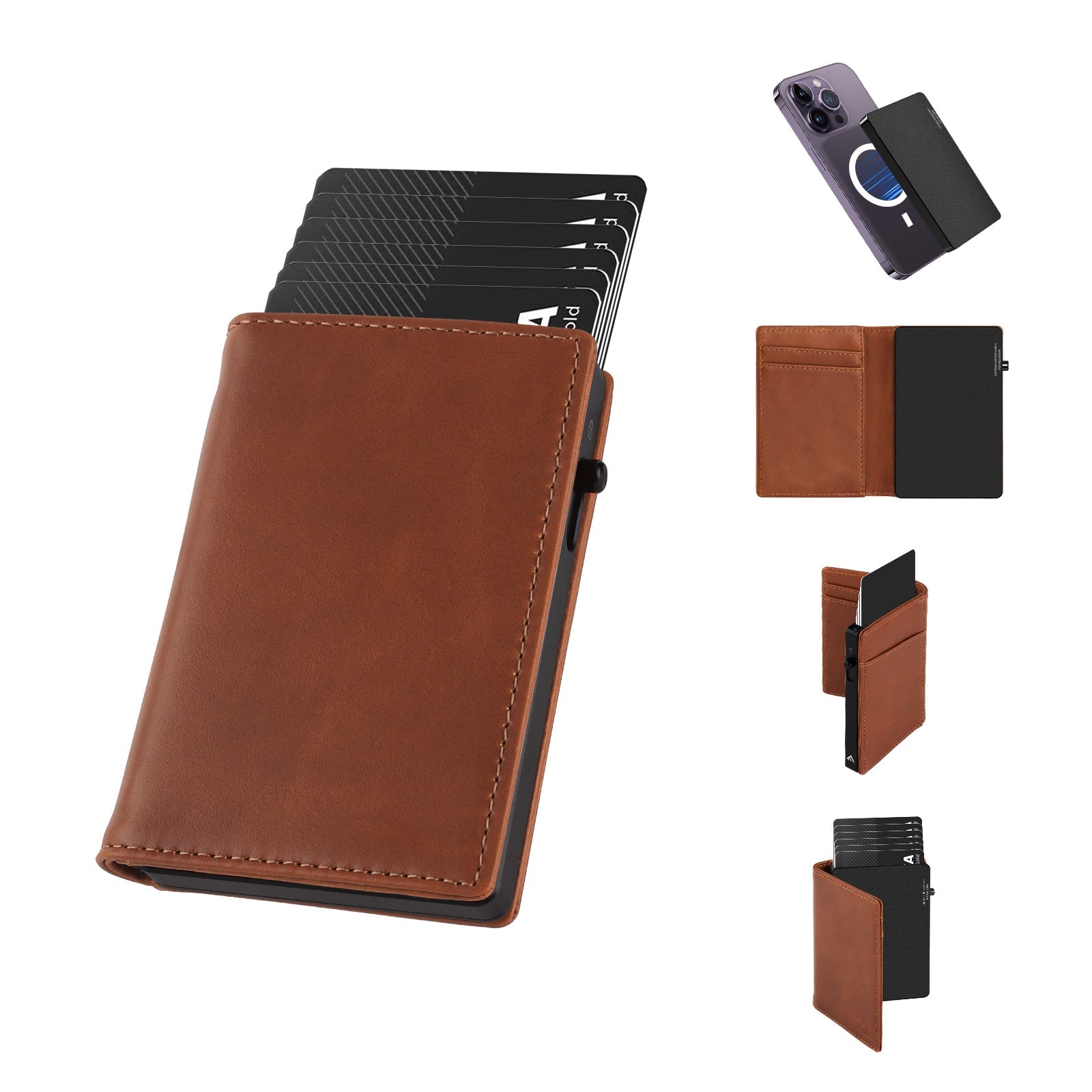 Cartera TOYFID de aleación de aluminio con funda de cuero genuino para hombre
