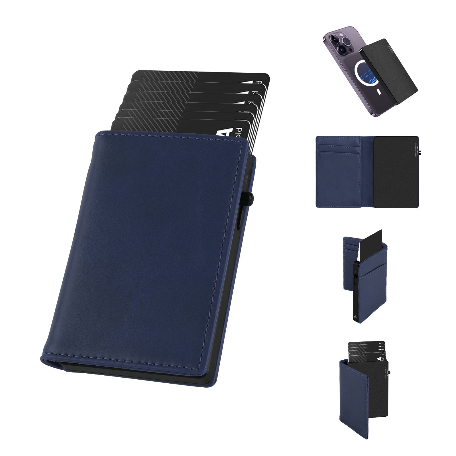 Cartera TOYFID de aleación de aluminio con funda de cuero genuino para hombre