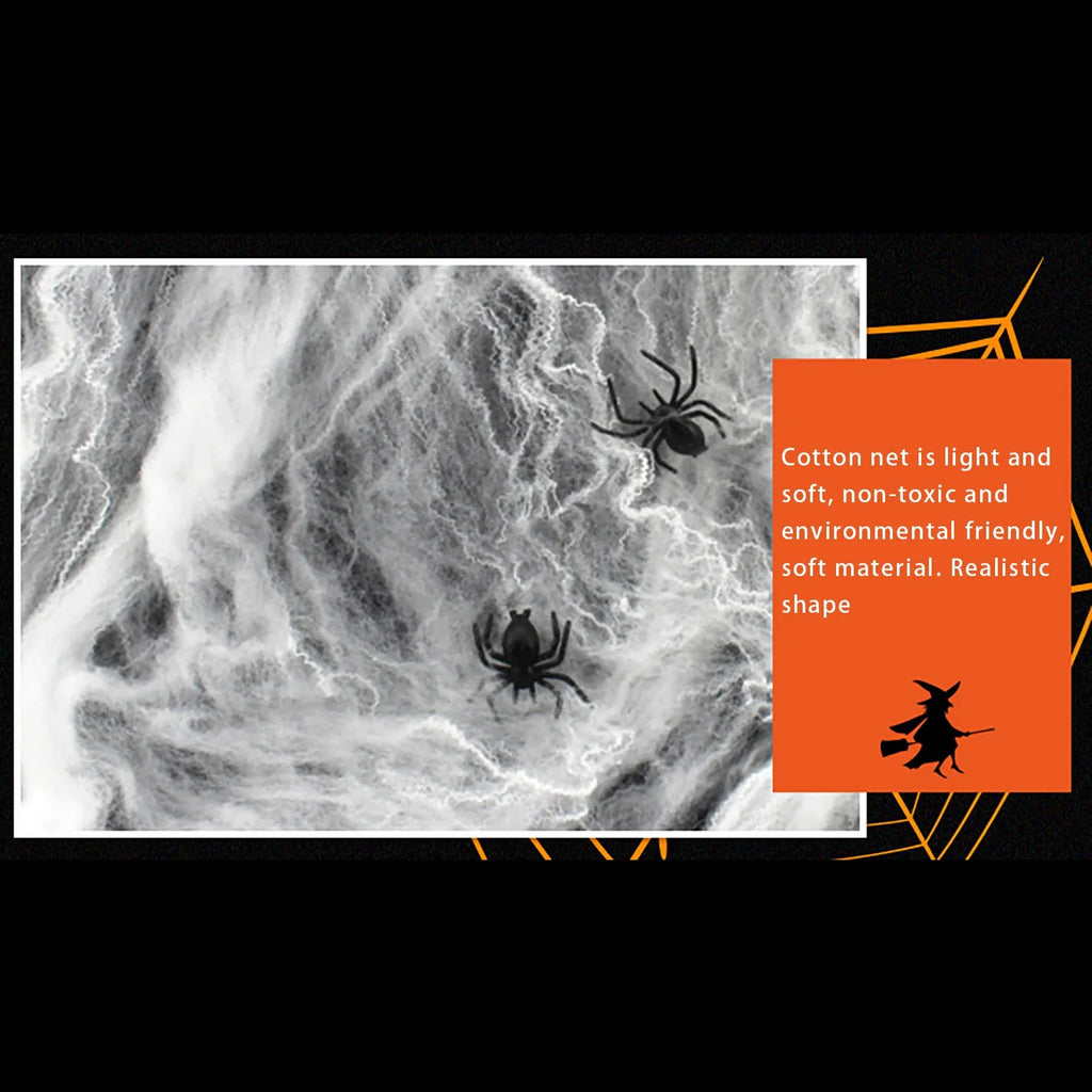 Halloween Spider  Decorations, with 2 Black Fake Spiders, Outdoor Large Stretch Spider Cobwebs Indoor White Halloween Decorations