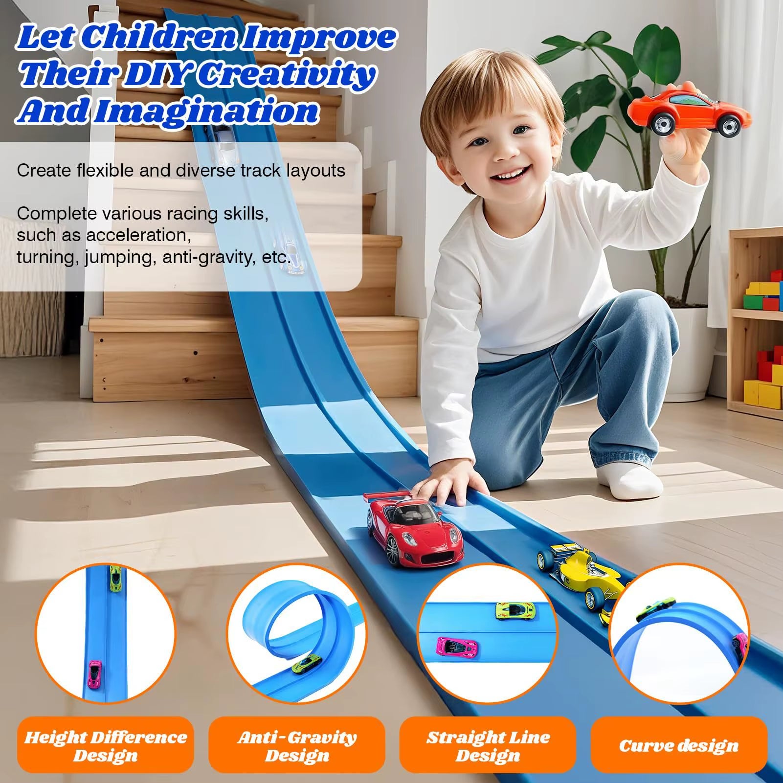 Flexible Race Track Children Toys DIY Double-Track Racing Car Ramp Track