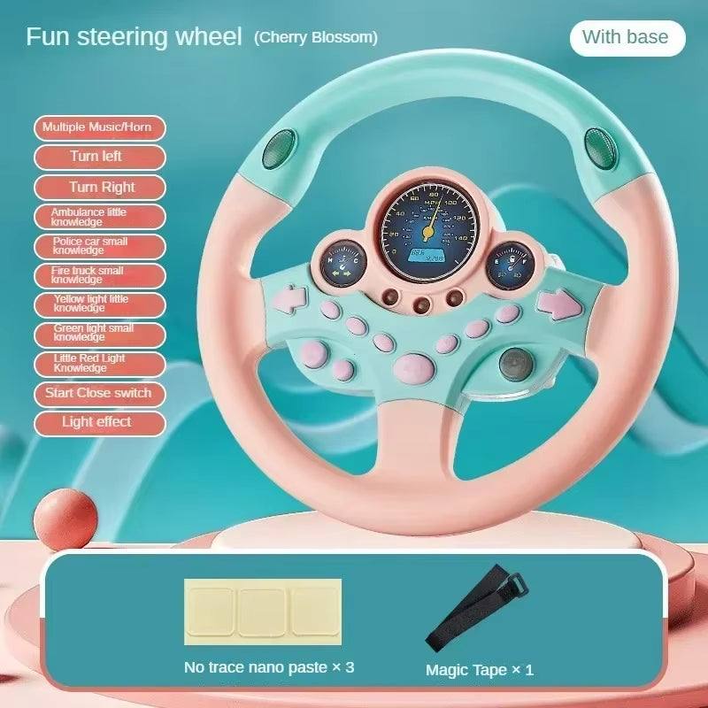 Kids Steering Wheel for Backseat Simulated Driving Steering Wheel Toy with Light Music 