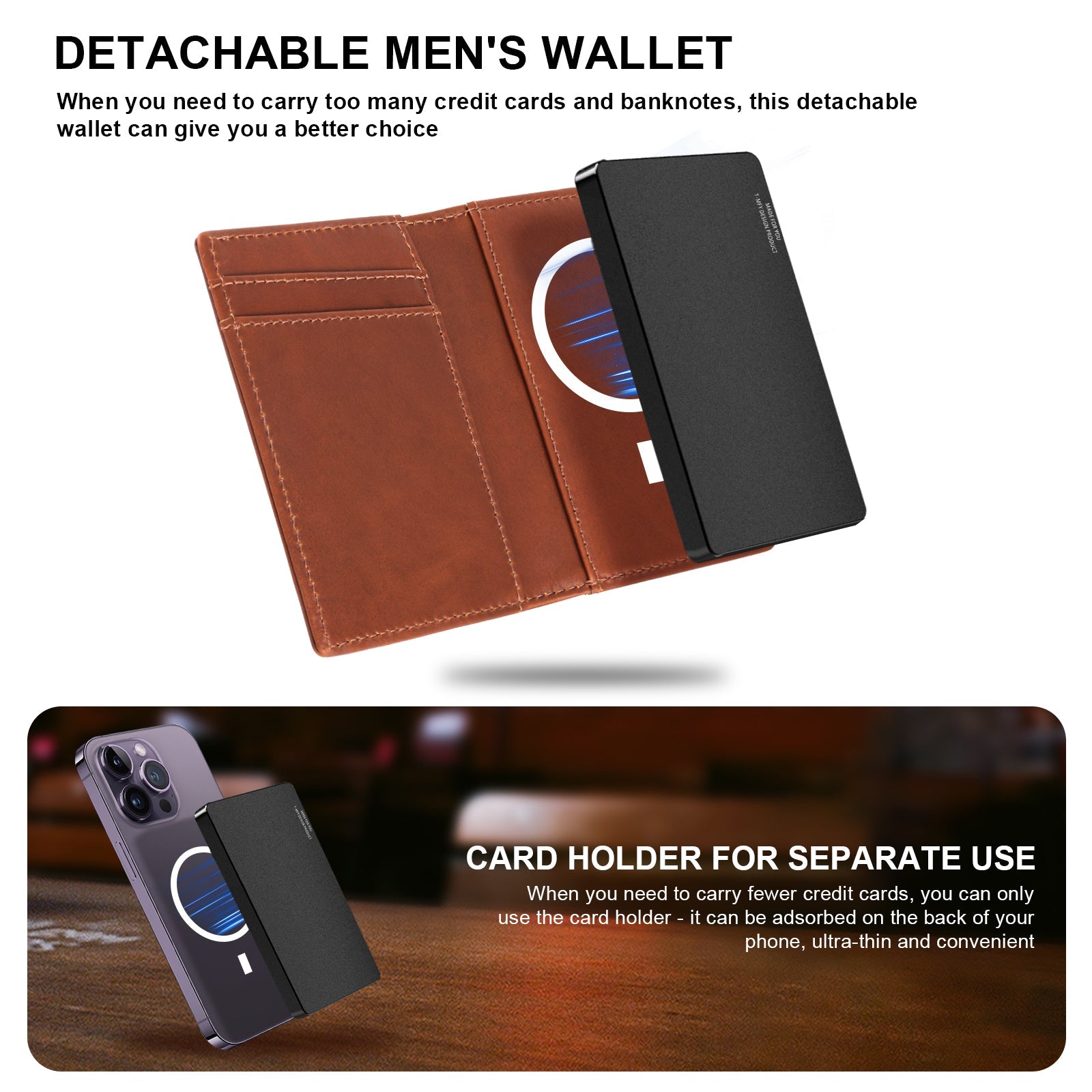 Cartera TOYFID de aleación de aluminio con funda de cuero genuino para hombre