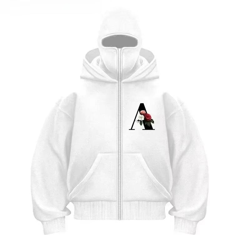Sudadera con capucha doble, máscara con capucha para hombre, cremallera, ropa deportiva