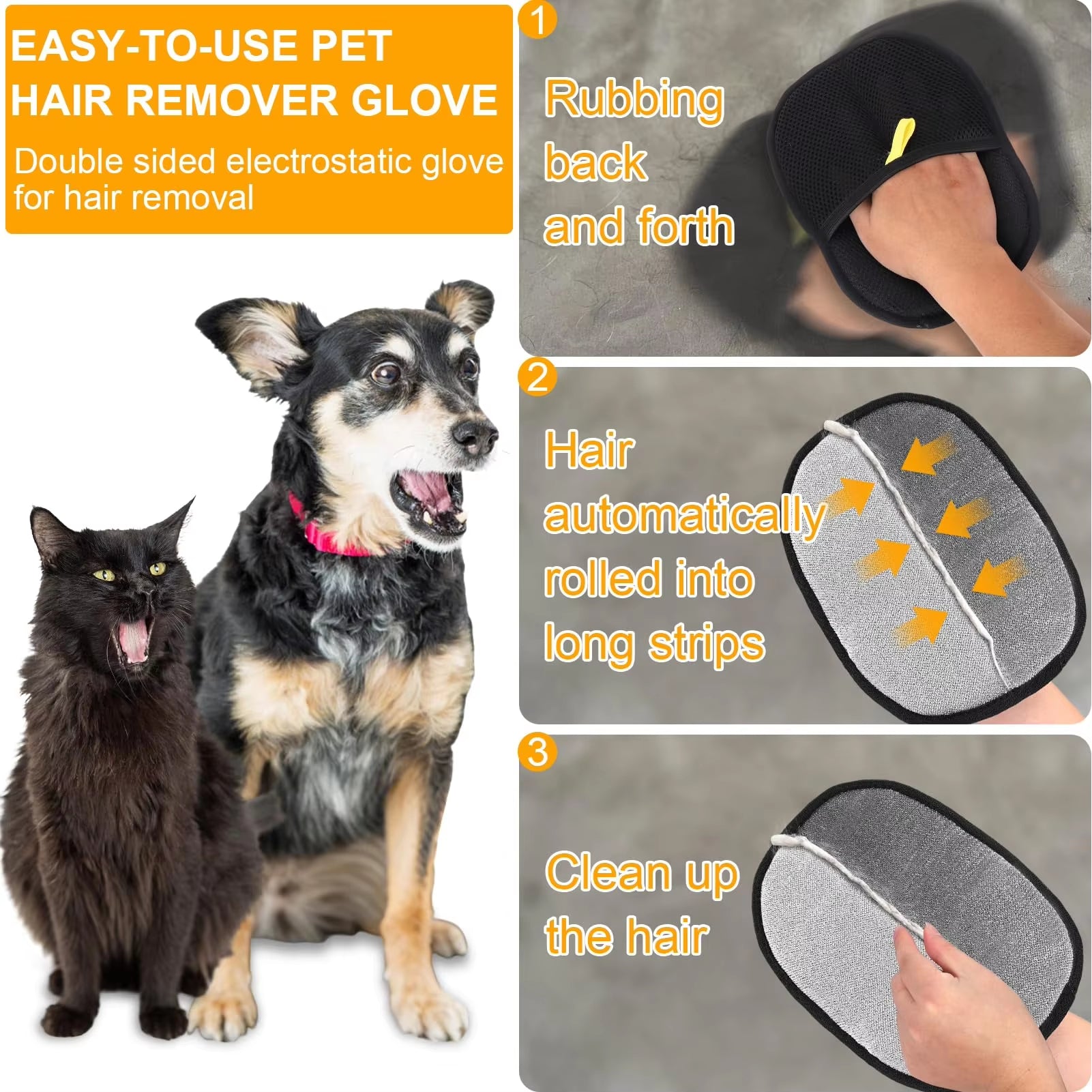 Guantes de aseo para mascotas de doble cara