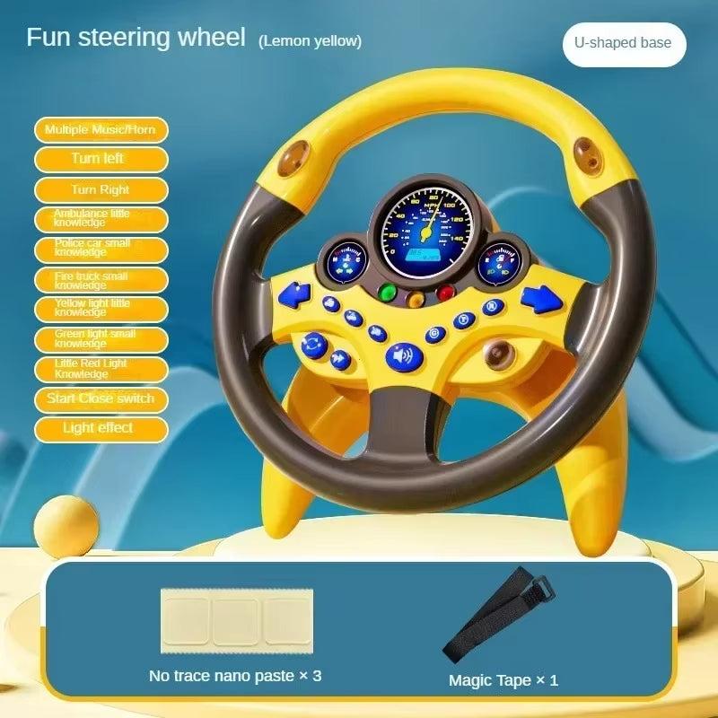 Kids Steering Wheel for Backseat Simulated Driving Steering Wheel Toy with Light Music 