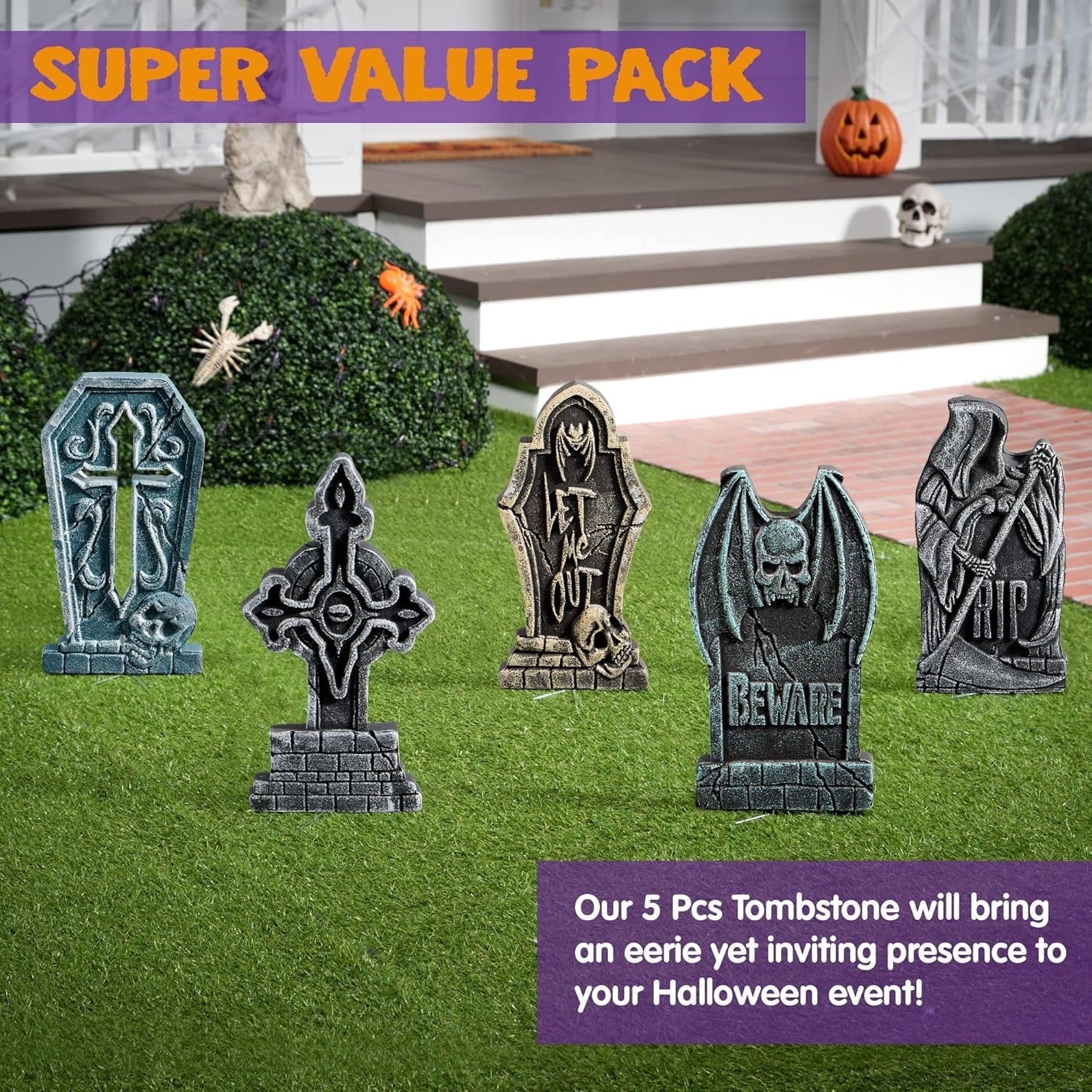 5 Pack 17 Inch Halloween Outdoor Tombstone Decorations