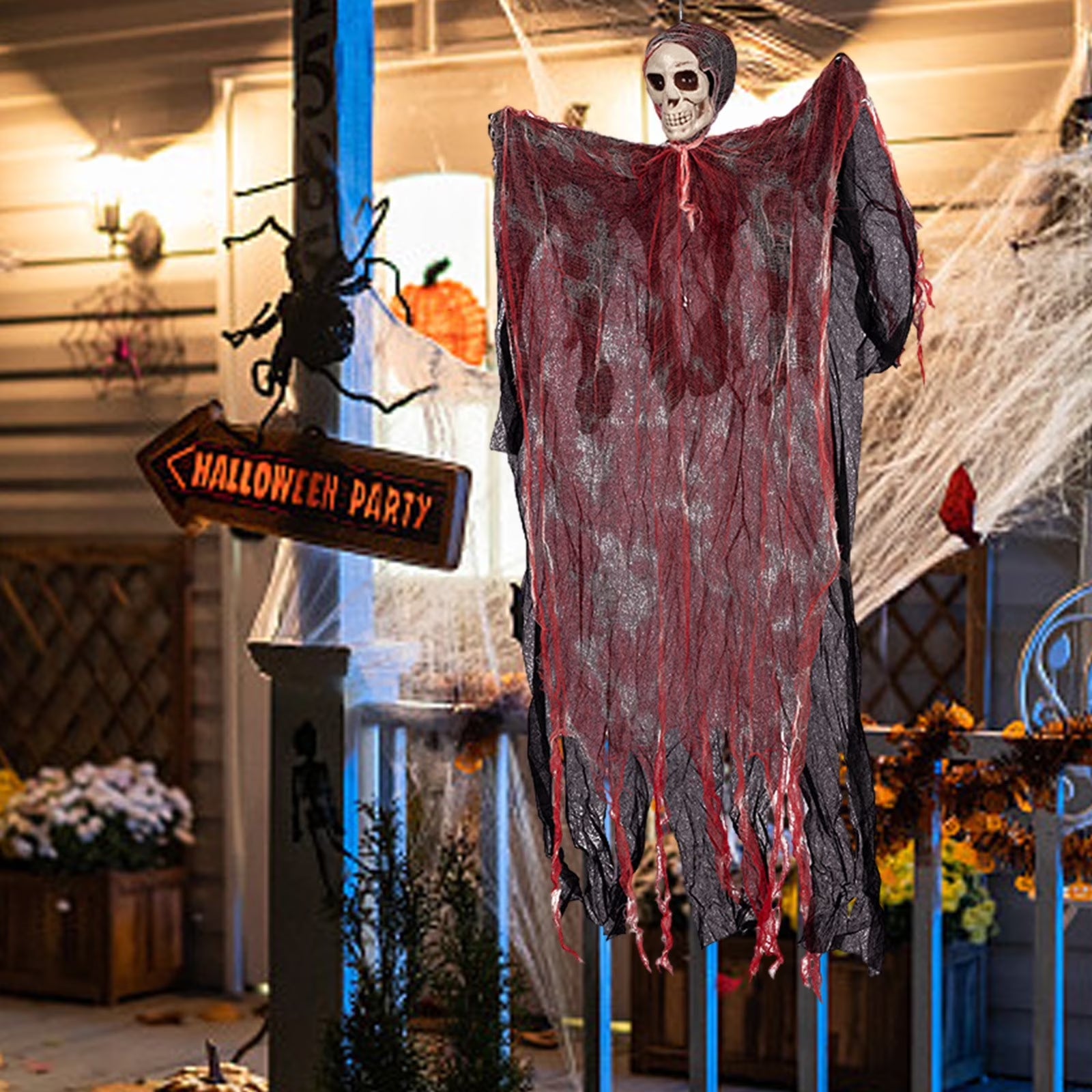 Halloweendecorations, Horror Hanging Skeleton White Gauze Hanging Halloween Props Yard Bar Garden Halloween Decorations for Party and Halloween, Decoración De Halloween