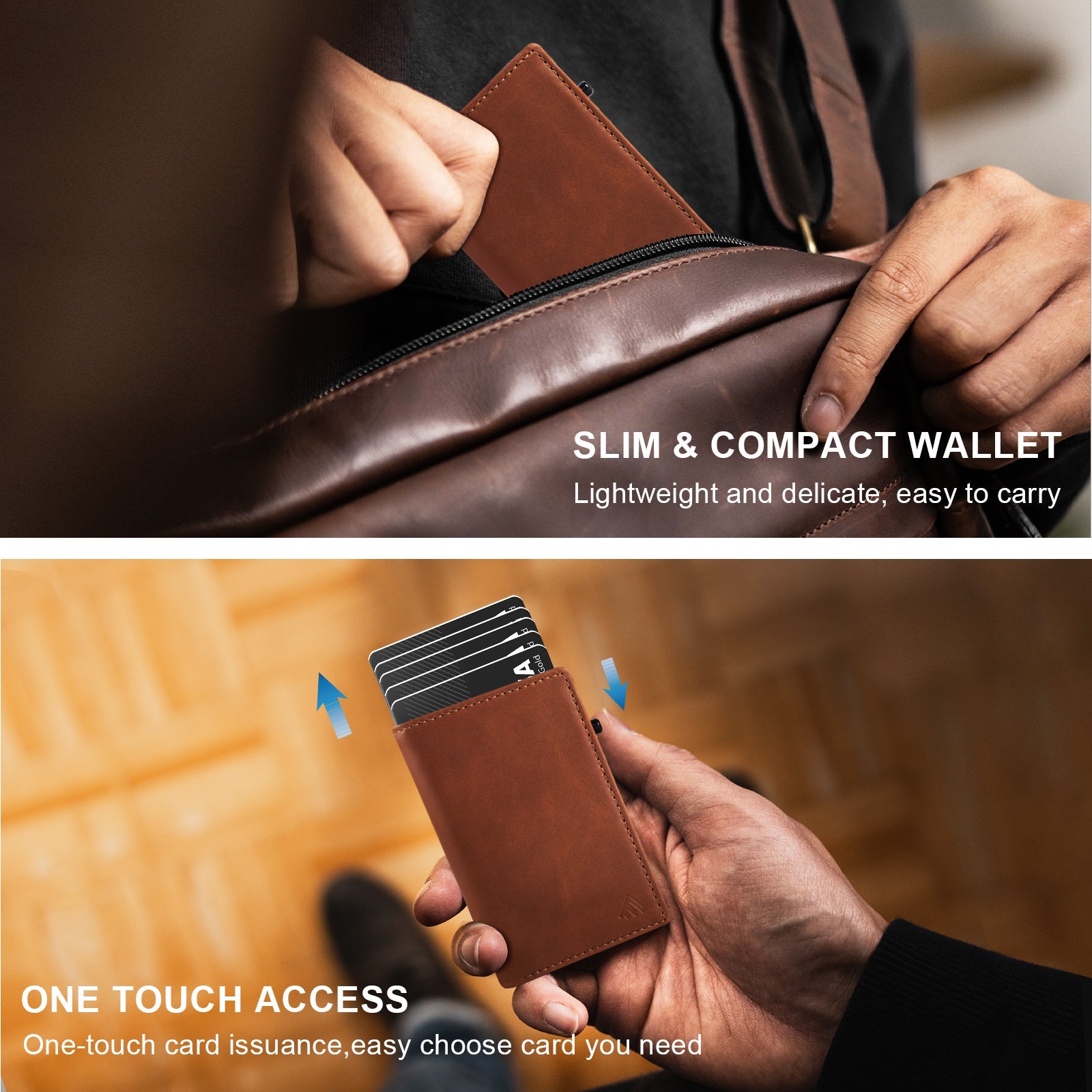 Cartera TOYFID de aleación de aluminio con funda de cuero genuino para hombre