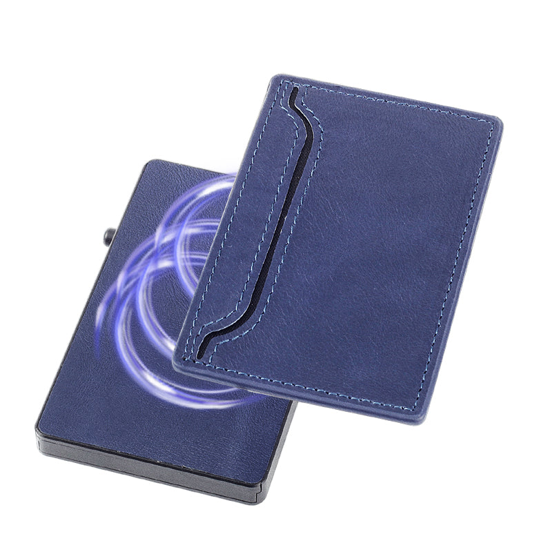 Cartera TOYFID con funda de piel sintética y tarjetero desplegable de aleación de aluminio.