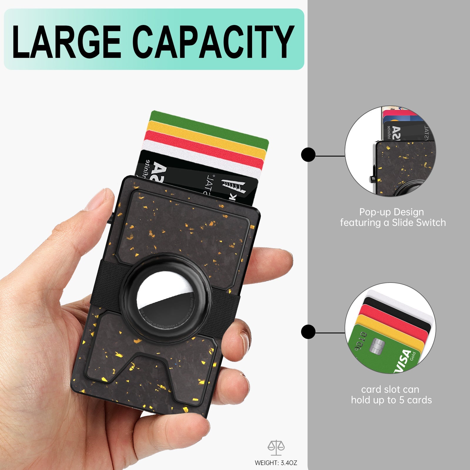 TOYFID - La mejor cartera de fibra de carbono forjada para hombre con soporte para Airtag y placa de expansión