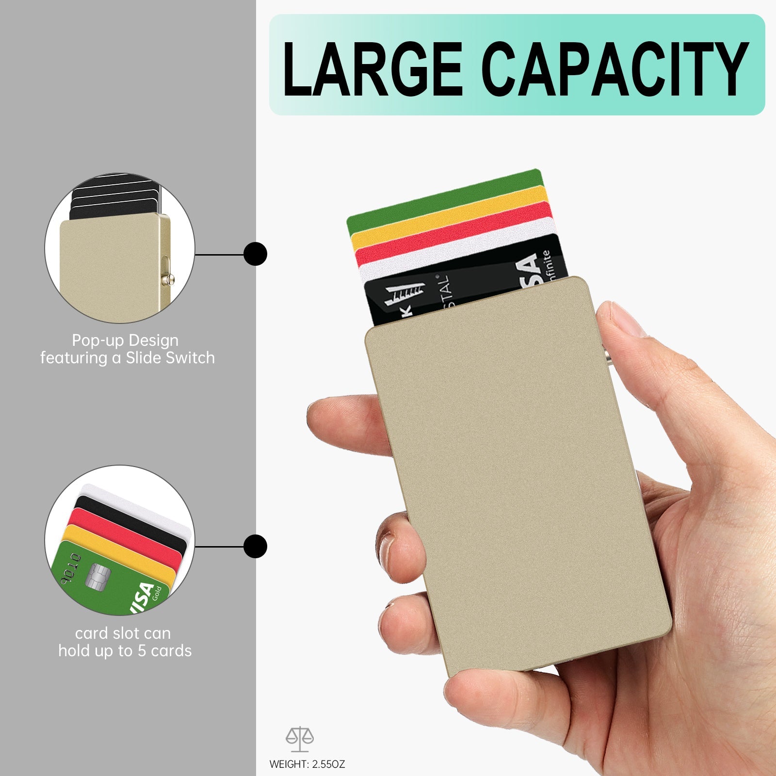 Cartera TOYFID de aluminio desplegable con RFID, delgada y básica, personalizada para tarjetas, para hombre