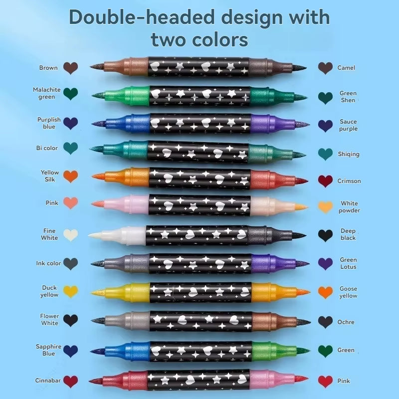 Juego de rotuladores con purpurina de doble punta, de secado rápido, ideales para manuales, dibujos, colorear y pósteres.