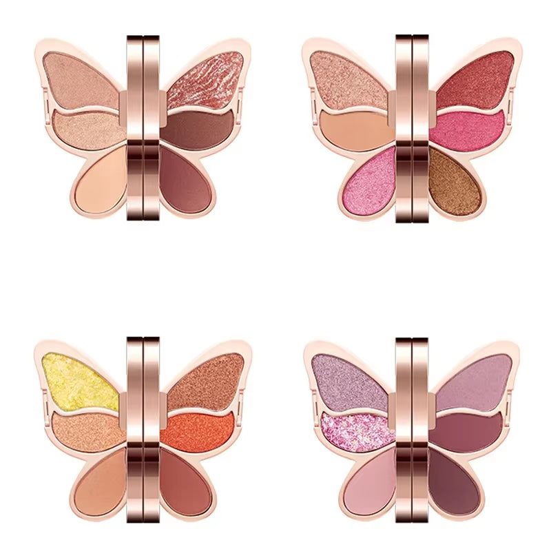 Paleta de sombras de ojos con diseño de mariposa, fácil de colorear, brillo, maquillaje mate, maquillaje para mujeres