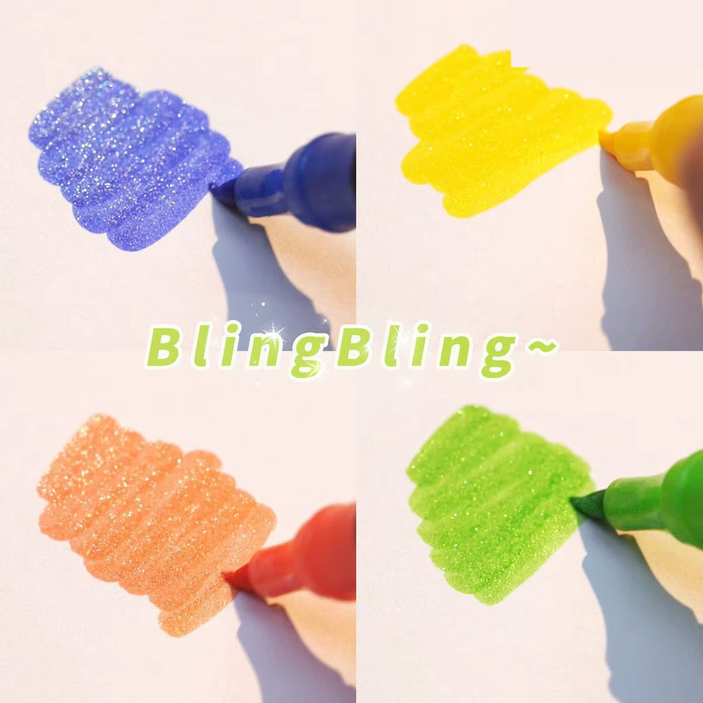 Juego de rotuladores con purpurina de doble punta, de secado rápido, ideales para manuales, dibujos, colorear y pósteres.