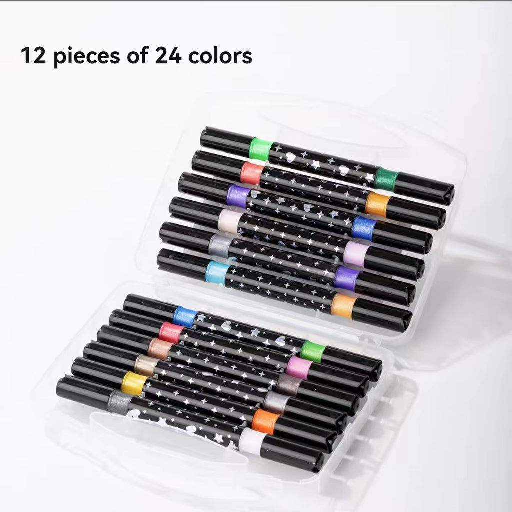 Juego de rotuladores con purpurina de doble punta, de secado rápido, ideales para manuales, dibujos, colorear y pósteres.