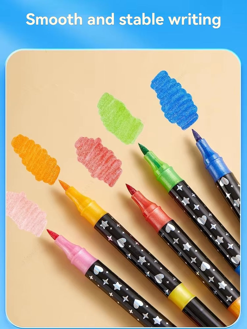 Juego de rotuladores con purpurina de doble punta, de secado rápido, ideales para manuales, dibujos, colorear y pósteres.