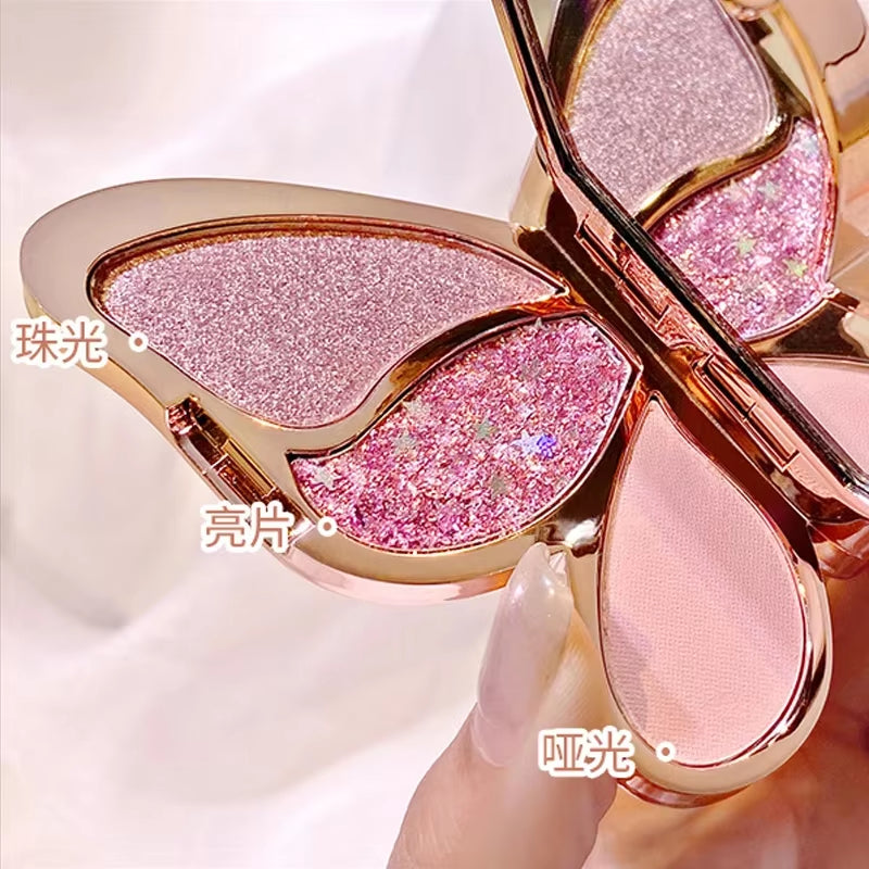 Paleta de sombras de ojos con diseño de mariposa, fácil de colorear, brillo, maquillaje mate, maquillaje para mujeres