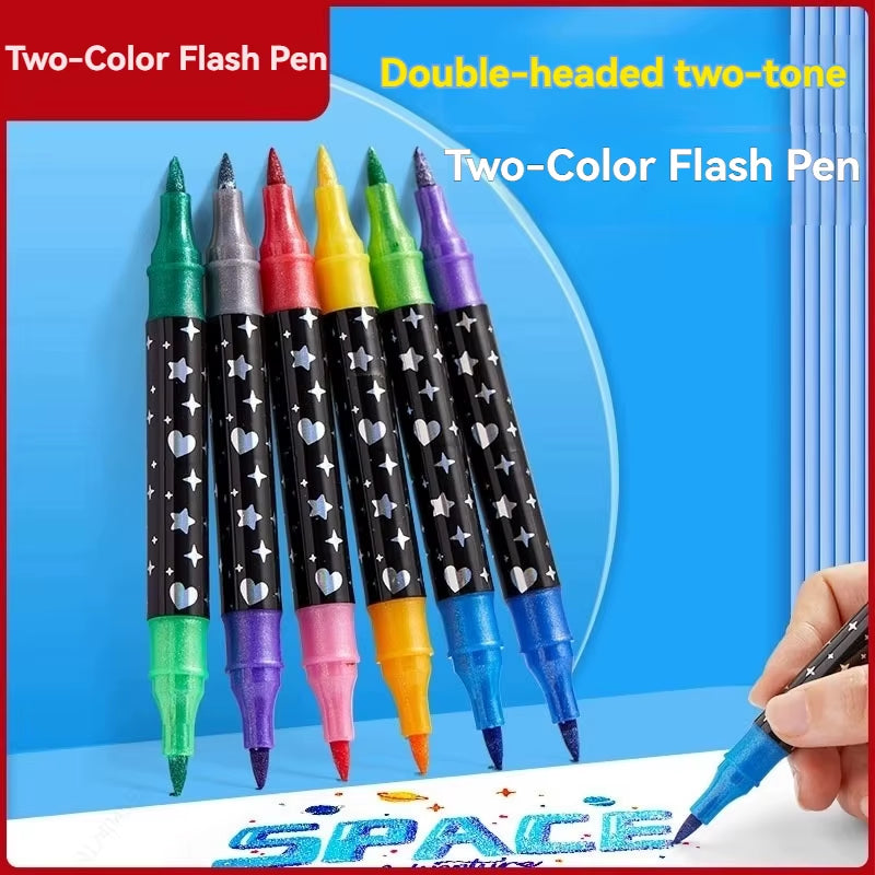 Juego de rotuladores con purpurina de doble punta, de secado rápido, ideales para manuales, dibujos, colorear y pósteres.