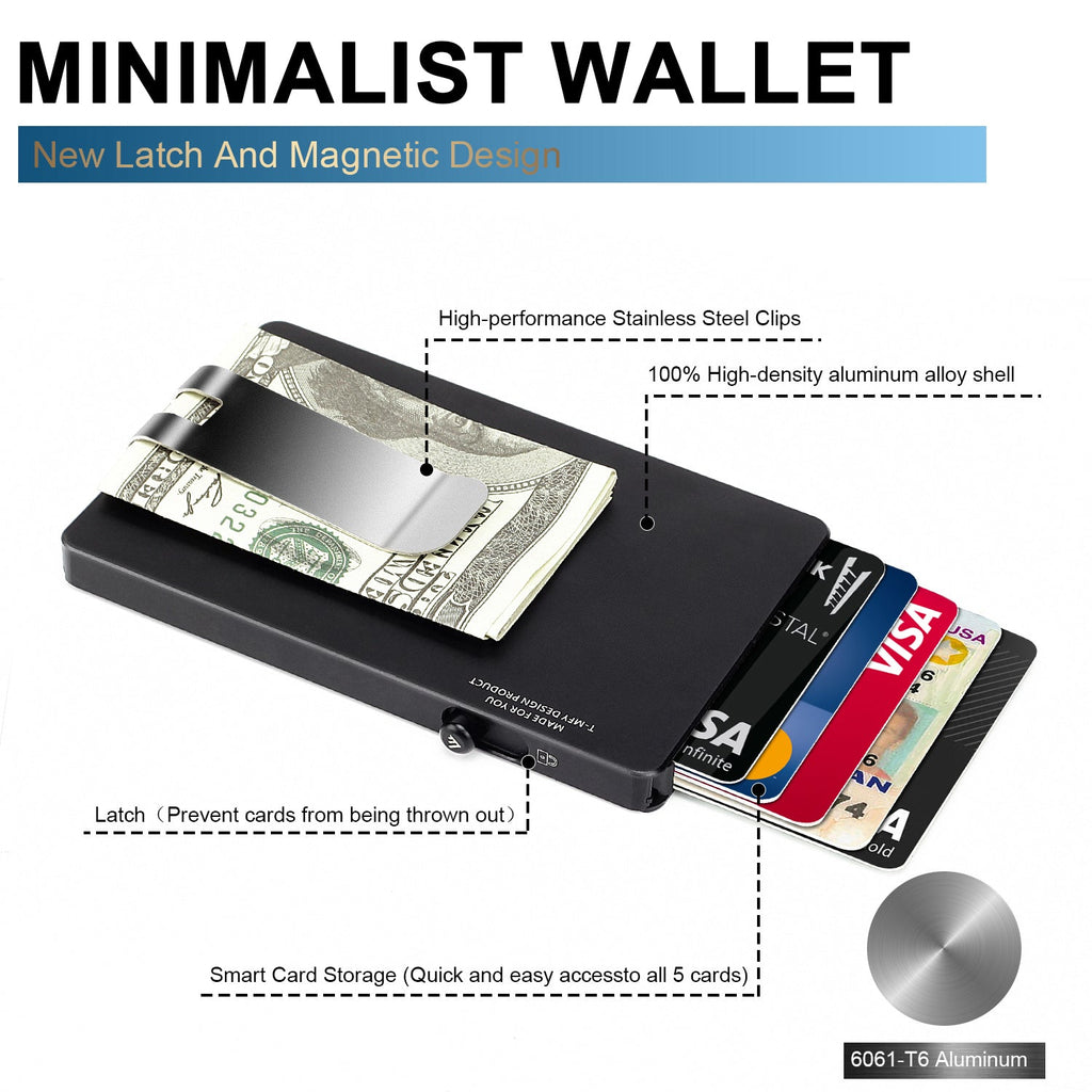 Cartera minimalista desplegable con clip para billetes, tarjetero delgado de aluminio deslizante con RFID