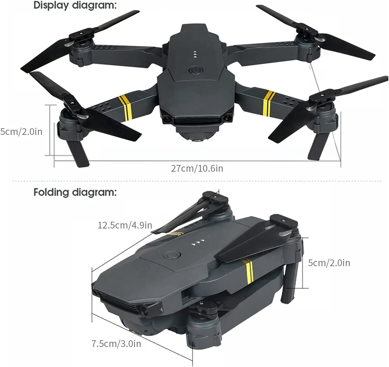 Dron cuadricóptero plegable, portátil, gran angular, con cámara dual 4K HD y control remoto FPV WiFi.