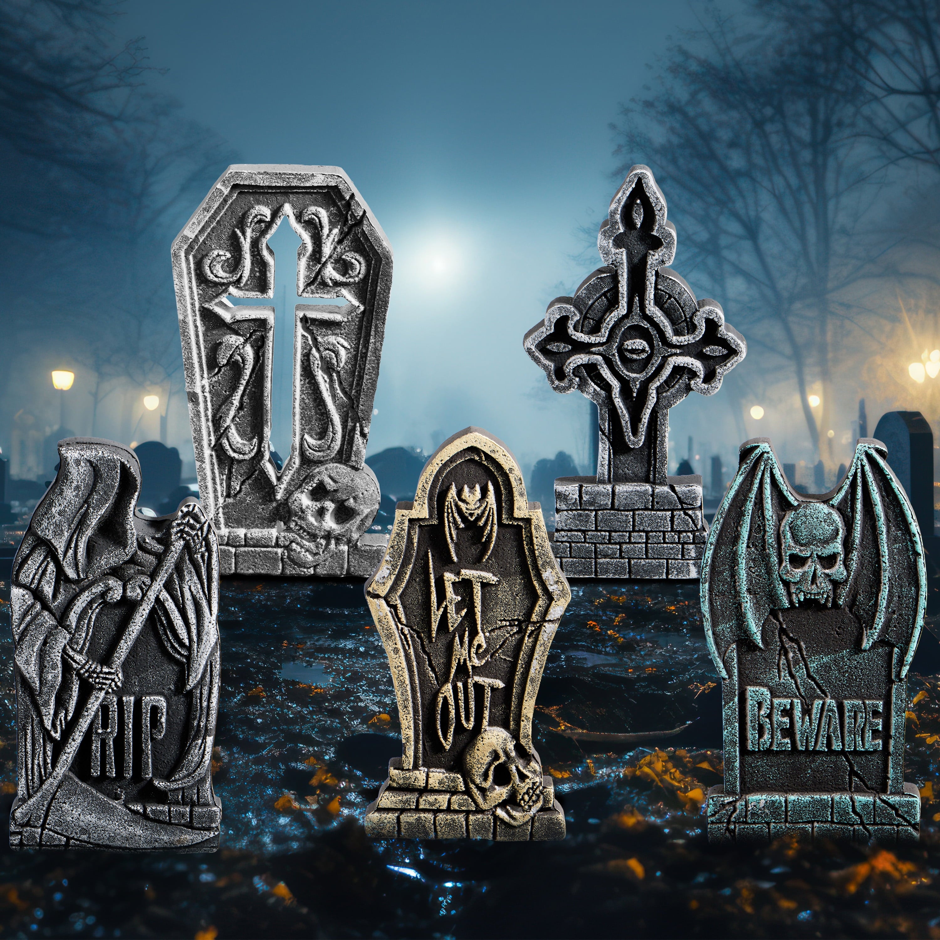 5 Pack 17 Inch Halloween Outdoor Tombstone Decorations