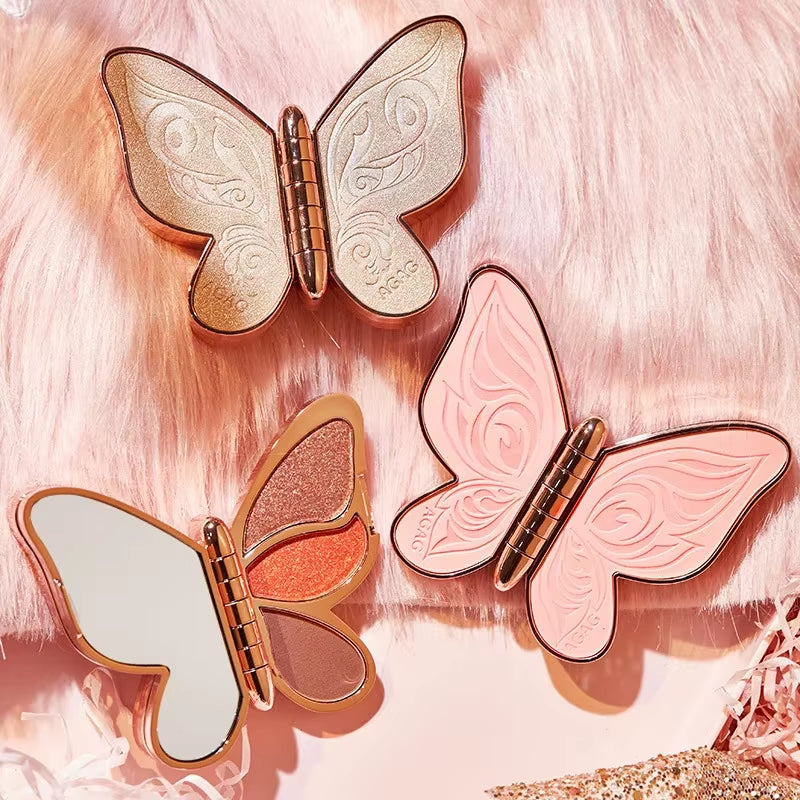 Paleta de sombras de ojos con diseño de mariposa, fácil de colorear, brillo, maquillaje mate, maquillaje para mujeres