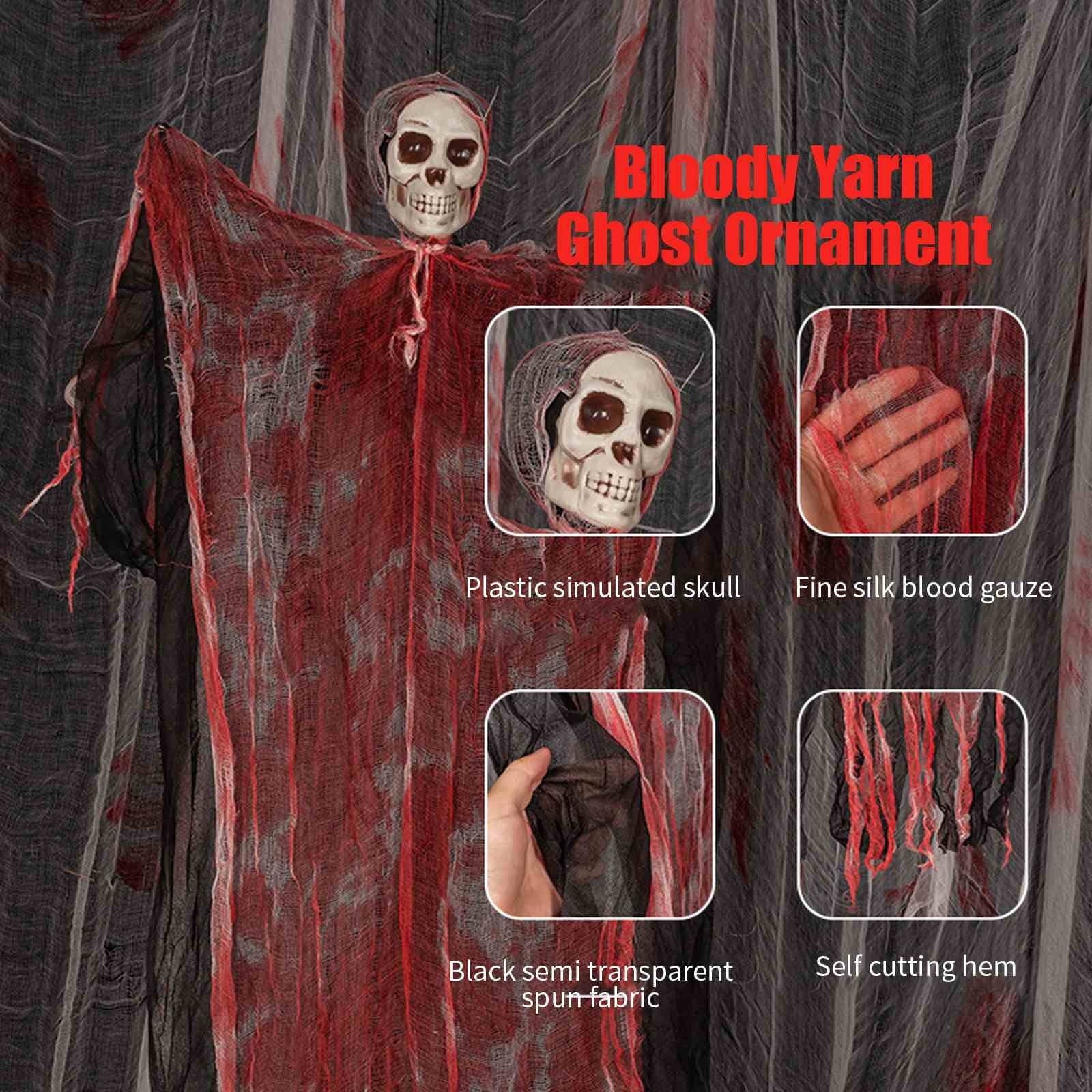 Halloweendecorations, Horror Hanging Skeleton White Gauze Hanging Halloween Props Yard Bar Garden Halloween Decorations for Party and Halloween, Decoración De Halloween