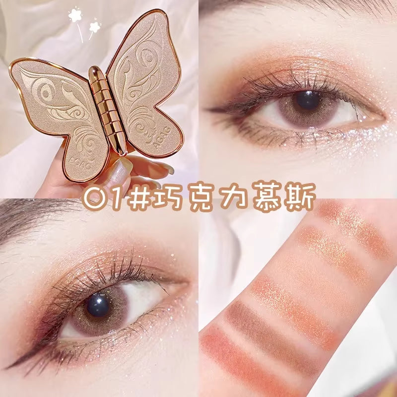 Paleta de sombras de ojos con diseño de mariposa, fácil de colorear, brillo, maquillaje mate, maquillaje para mujeres