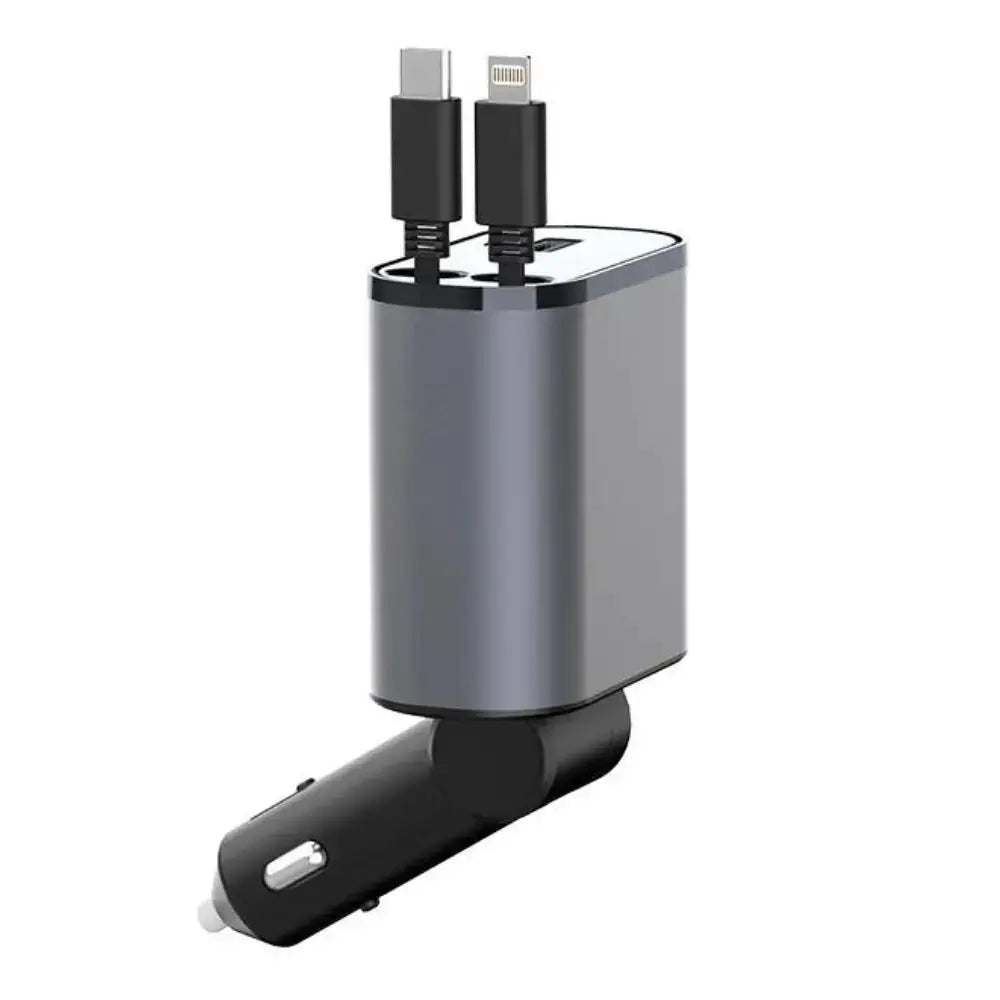 Cargador rápido para teléfono móvil de coche de 100 W con adaptador USB y USB-C para mechero.