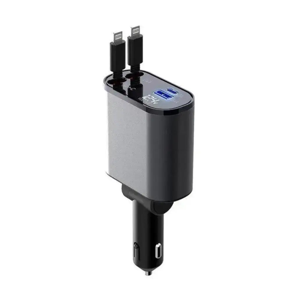 Cargador rápido para teléfono móvil de coche de 100 W con adaptador USB y USB-C para mechero.