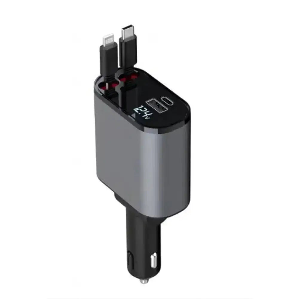 Cargador rápido para teléfono móvil de coche de 100 W con adaptador USB y USB-C para mechero.