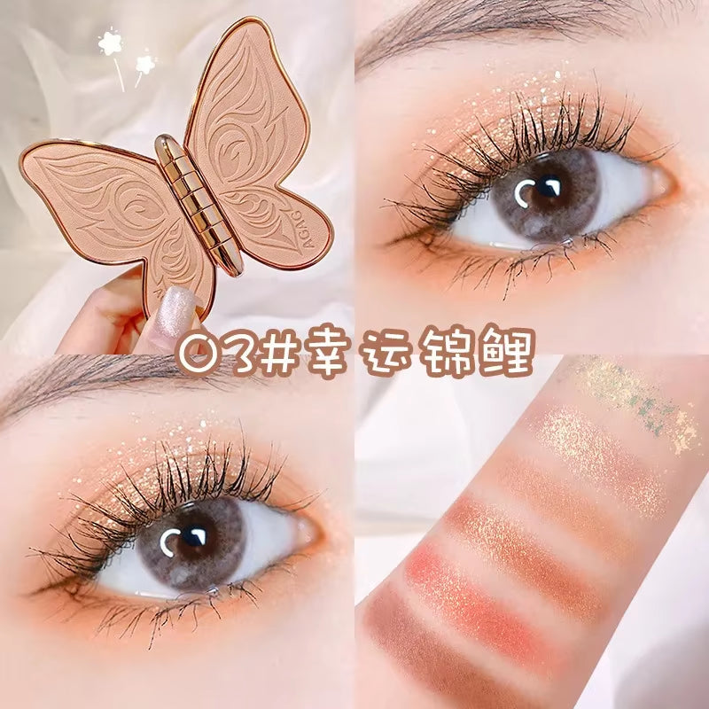 Paleta de sombras de ojos con diseño de mariposa, fácil de colorear, brillo, maquillaje mate, maquillaje para mujeres
