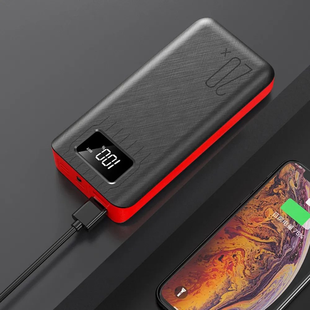 Batería externa de 20000 mAh con doble puerto USB y linterna LED
