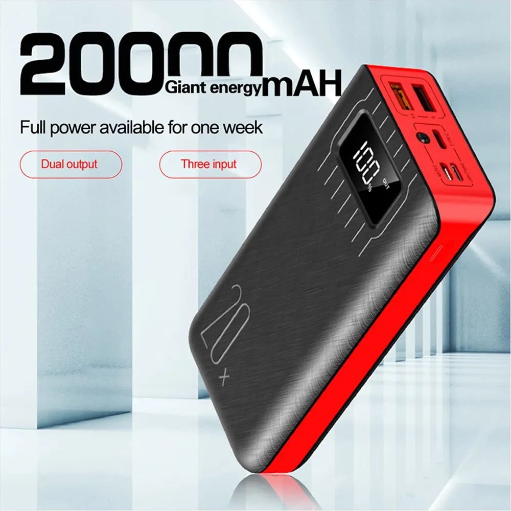 Batería externa de 20000 mAh con doble puerto USB y linterna LED